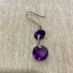 14k White Gold Earring Purple Amethyst Dangle Earring Real Stone Earring